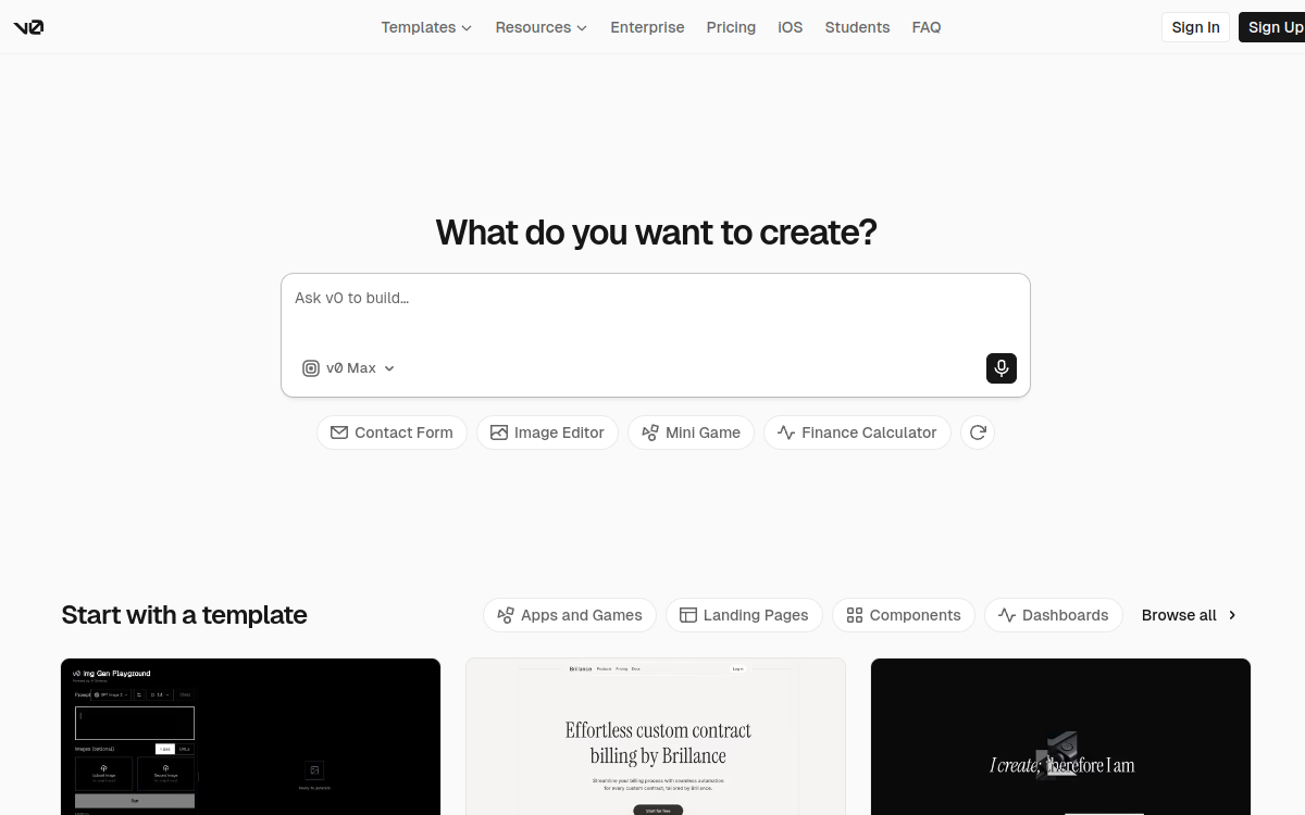 Screenshot of v0 (Vercel)