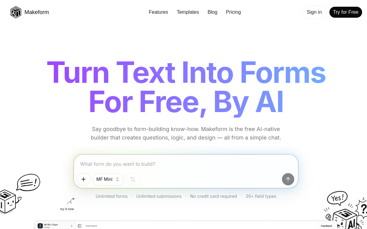 Screenshot of Makeform AI