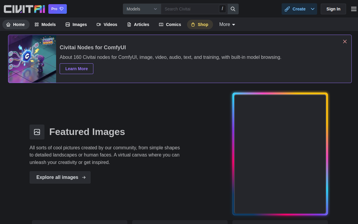 Screenshot of Civitai