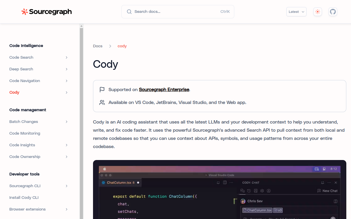 Screenshot of Sourcegraph Cody