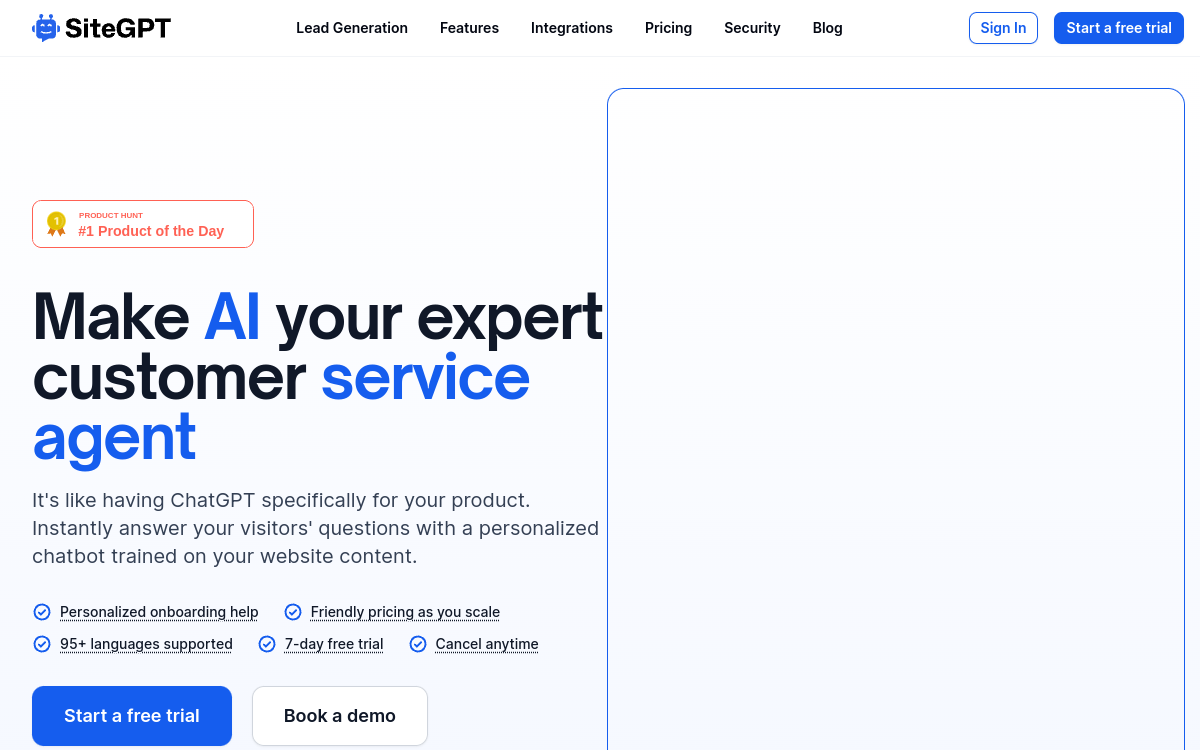 Screenshot of SiteGPT