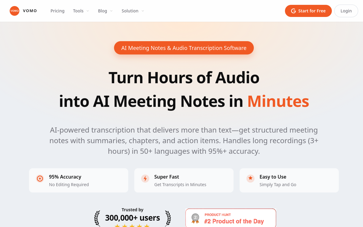 Screenshot of VOMO AI