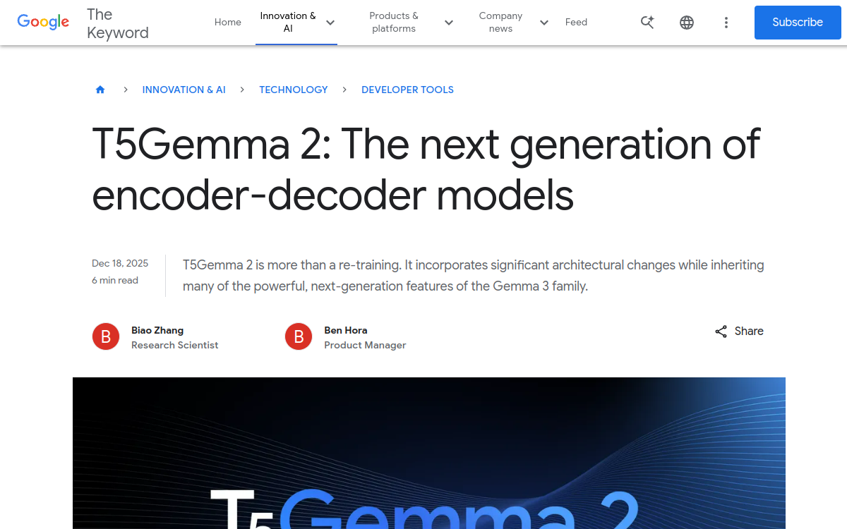 Screenshot of T5Gemma 2 (Google)