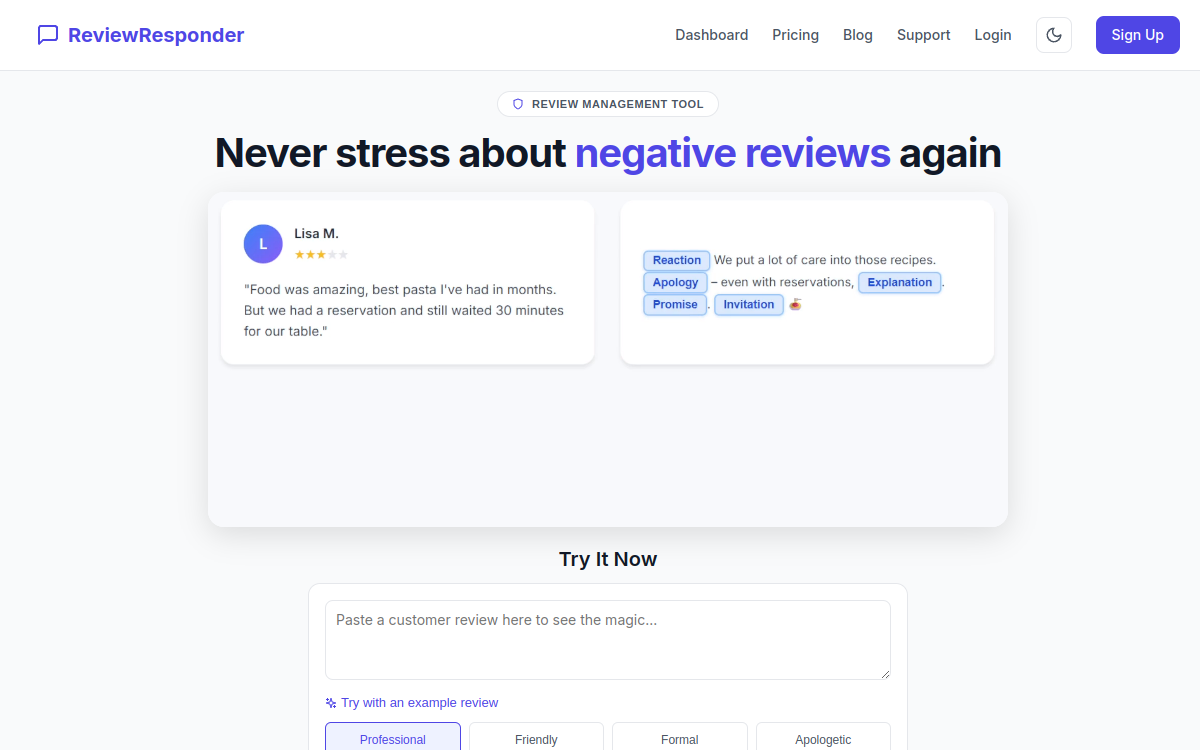 Screenshot of ReviewResponder