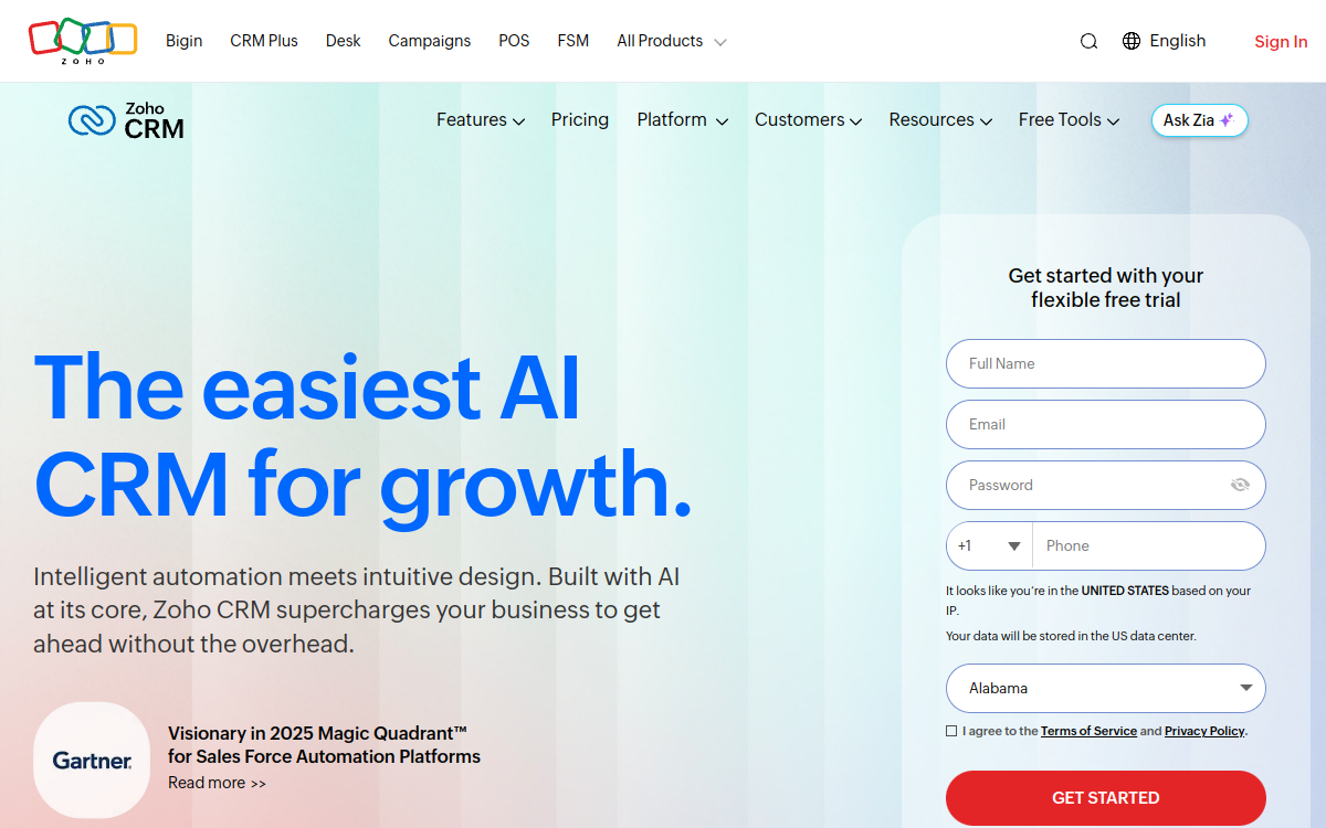 Screenshot of Zoho CRM