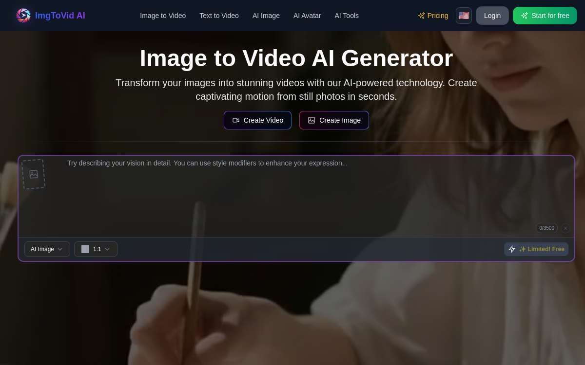 Screenshot of ImgToVid AI