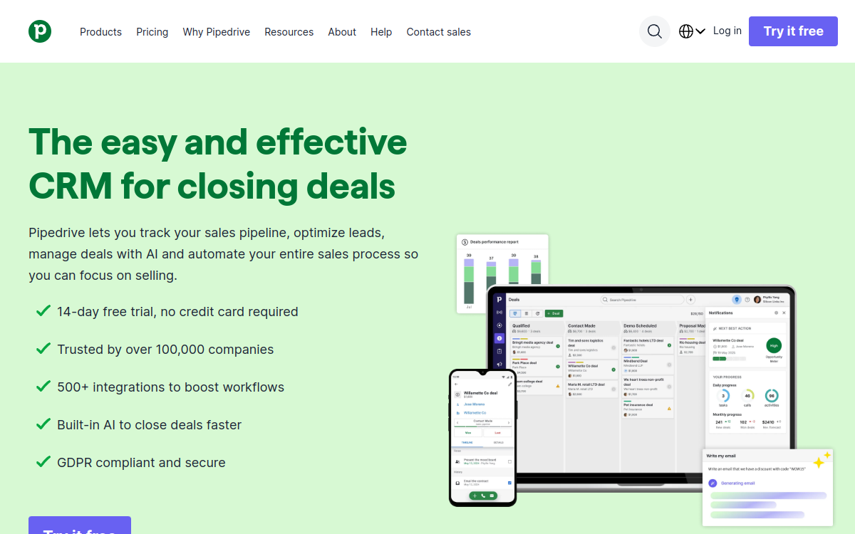 Screenshot of Pipedrive