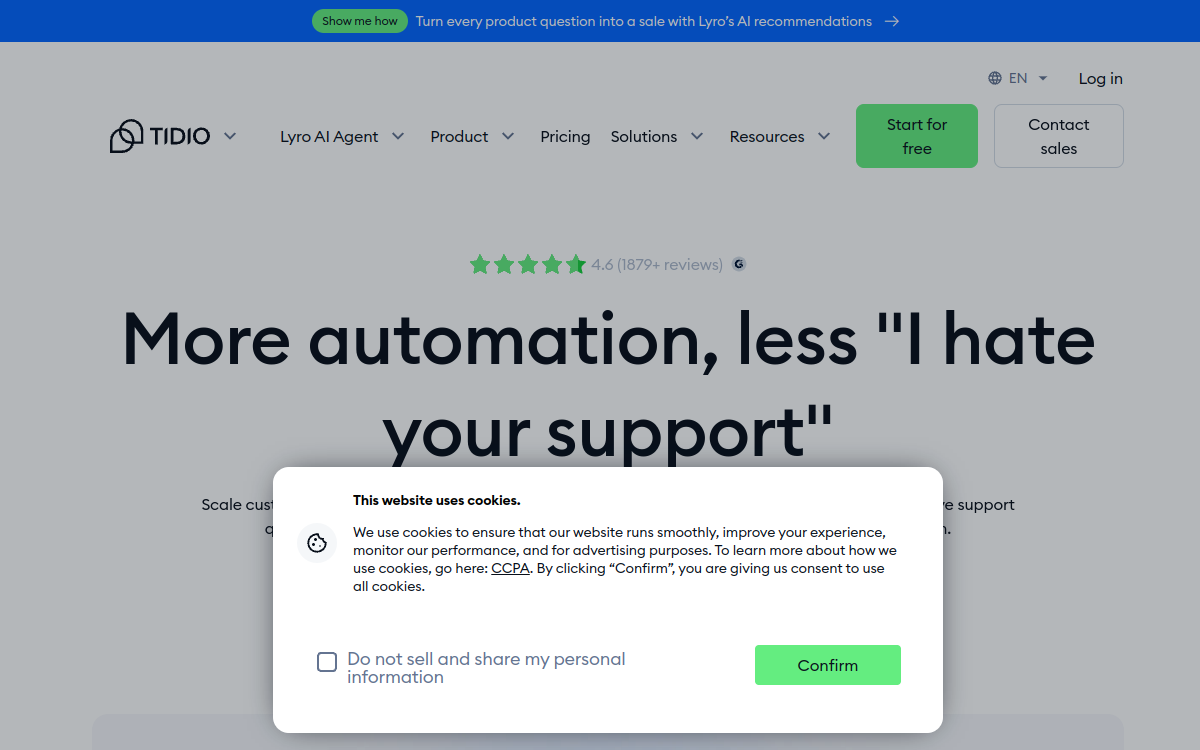 Screenshot of Tidio