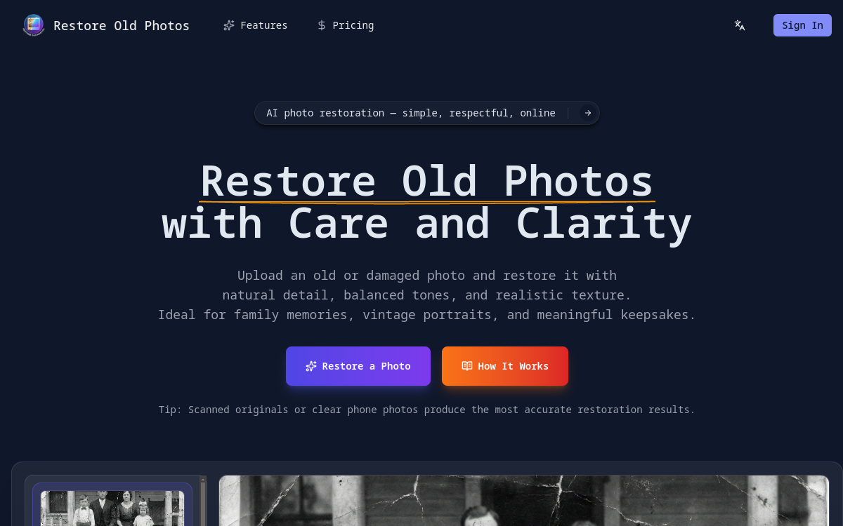 Screenshot of Restore Old Photos