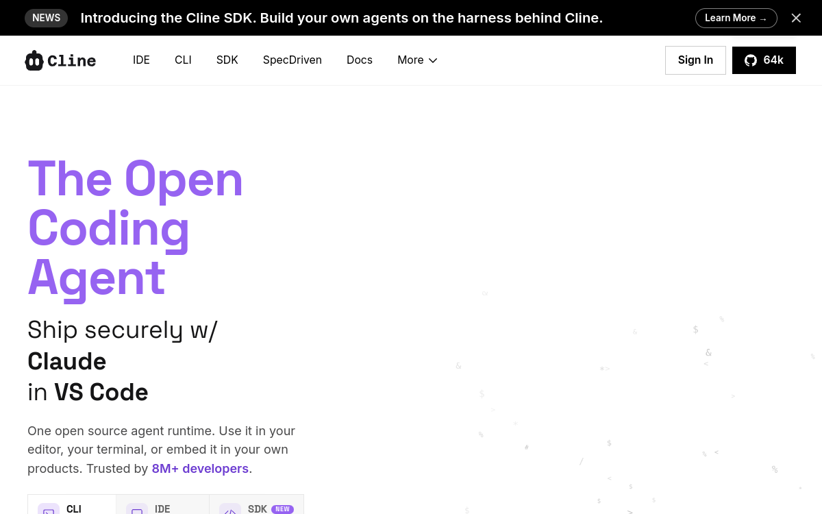 Screenshot of Cline