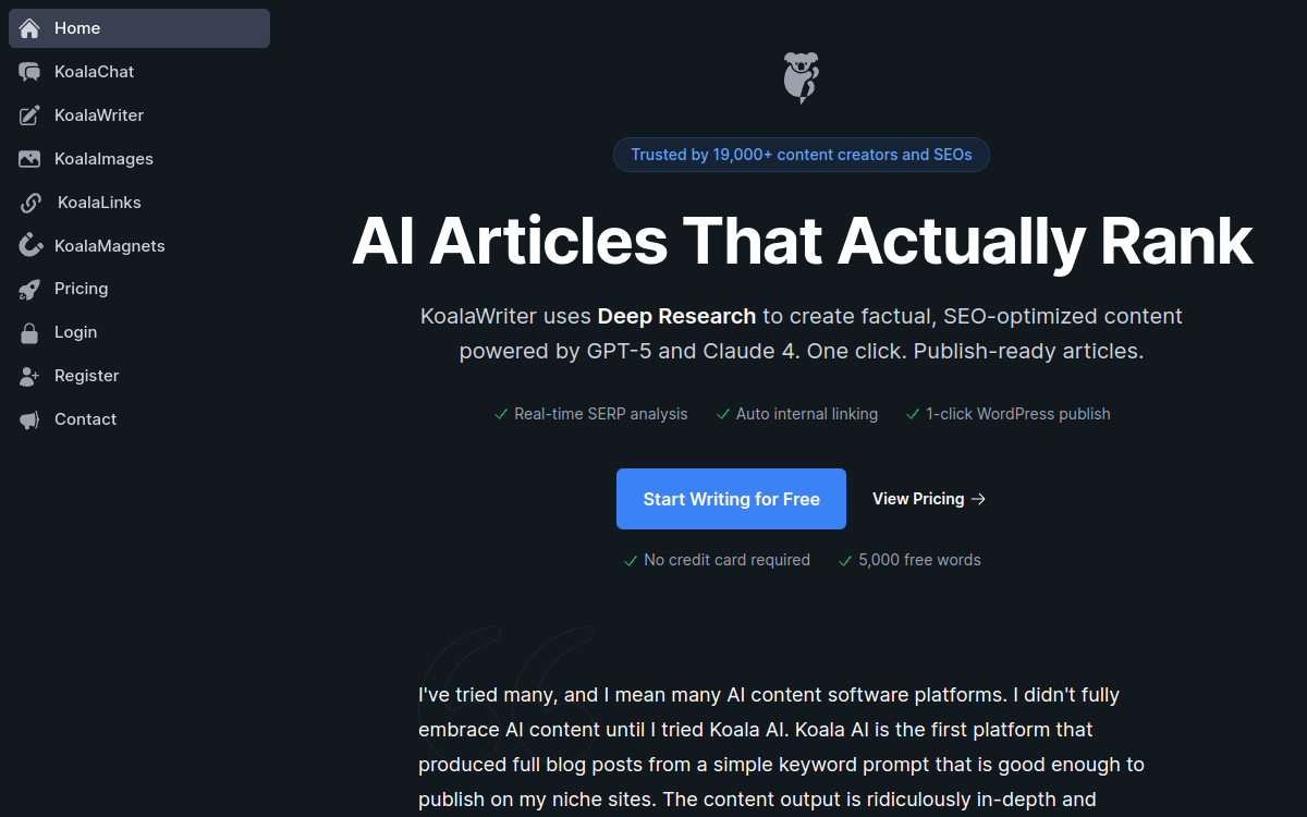 Screenshot of Koala AI