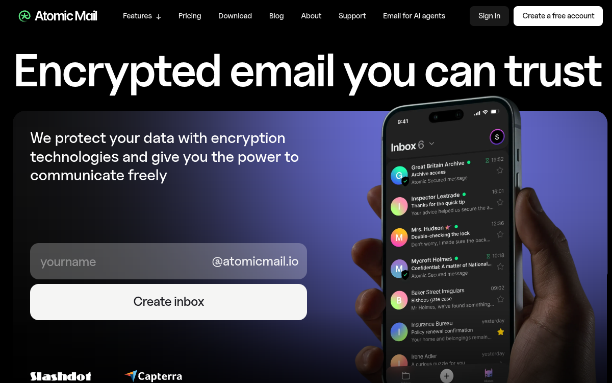 Screenshot of Atomic Mail