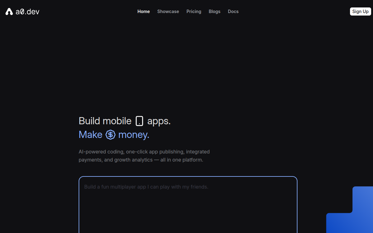 Screenshot of a0.dev