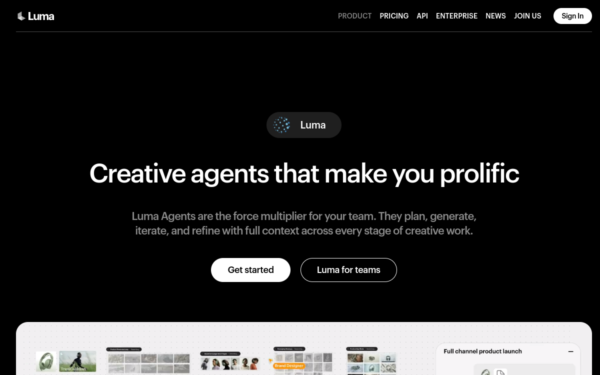 Screenshot of Luma Agents