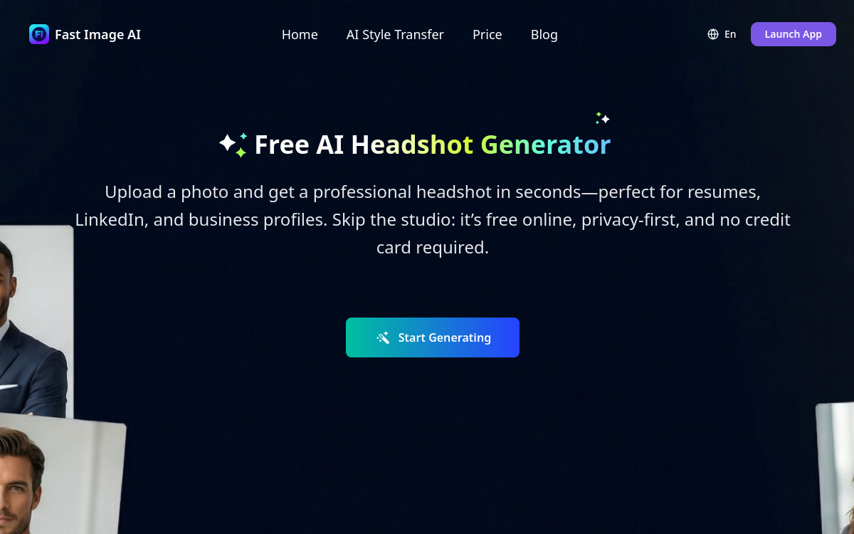 Screenshot of FastImage — AI Headshot Generator