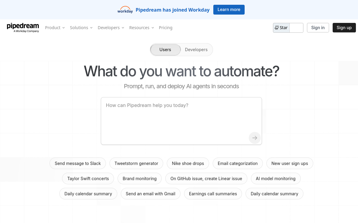 Screenshot of Pipedream