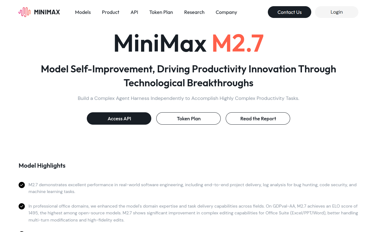 Screenshot of MiniMax M2.7