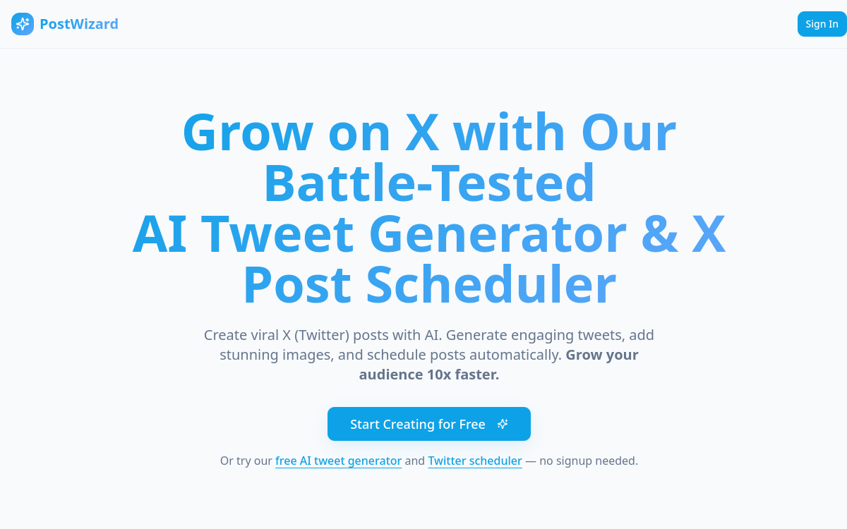 Screenshot of PostWizard AI