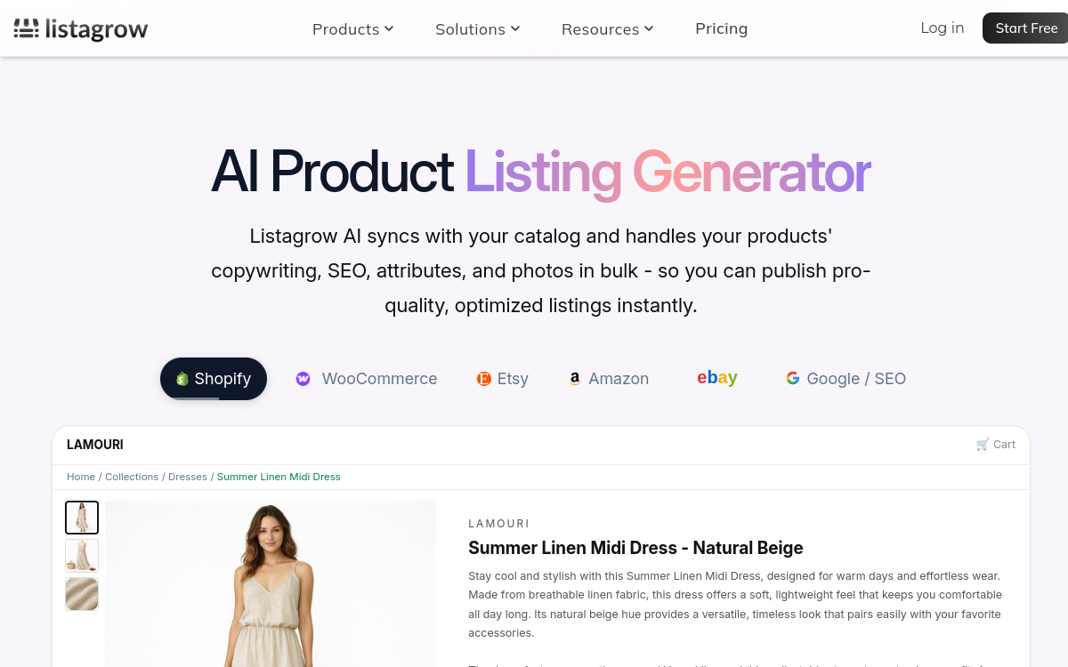 Screenshot of Listagrow AI