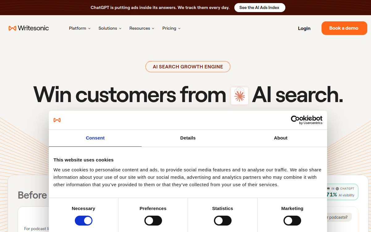 Screenshot of WriteSonic