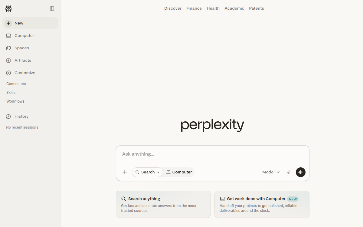 Screenshot of Perplexity AI