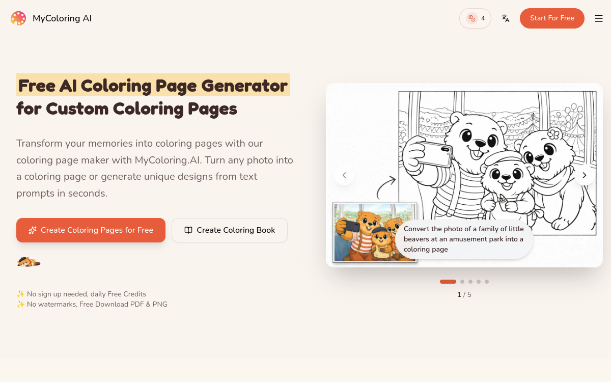 Screenshot of MyColoring.AI