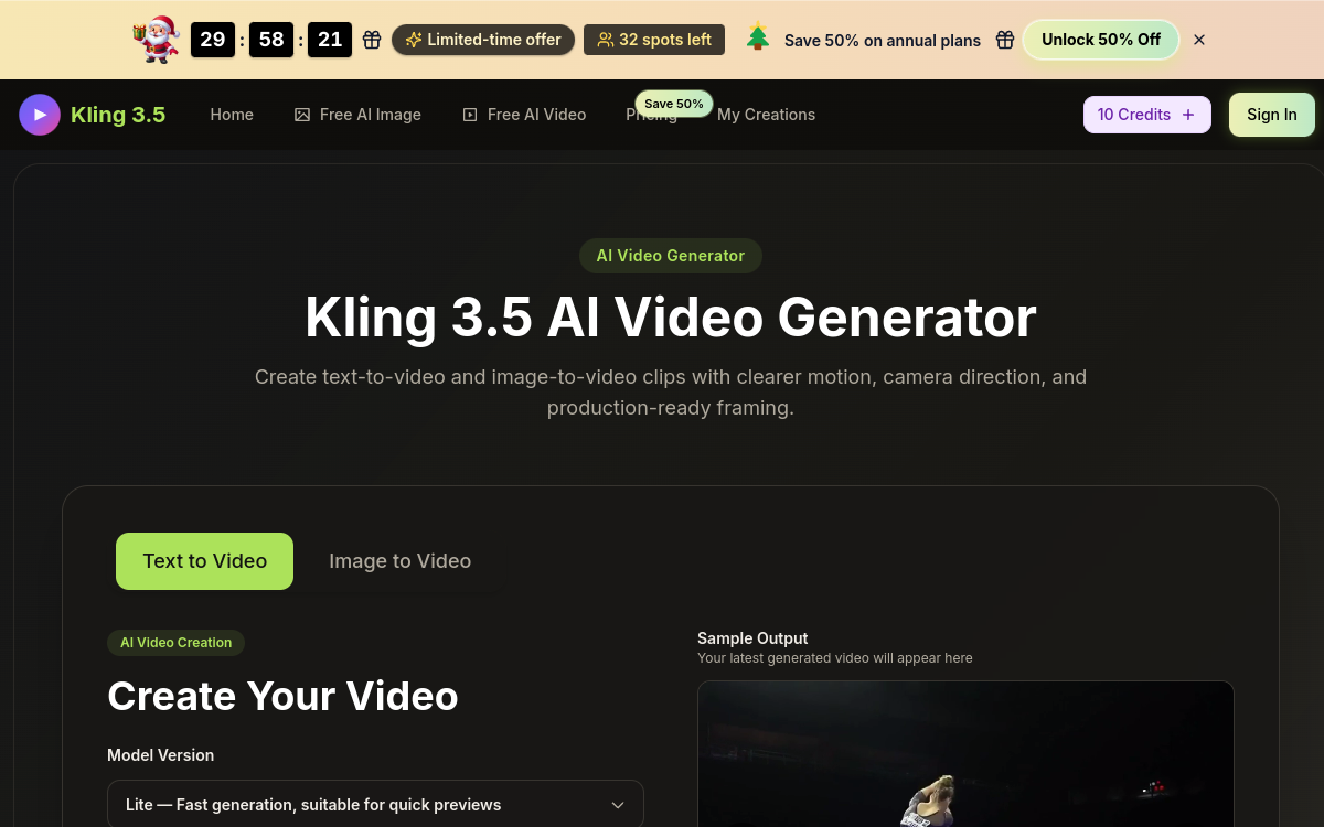 Screenshot of Kling 3.5
