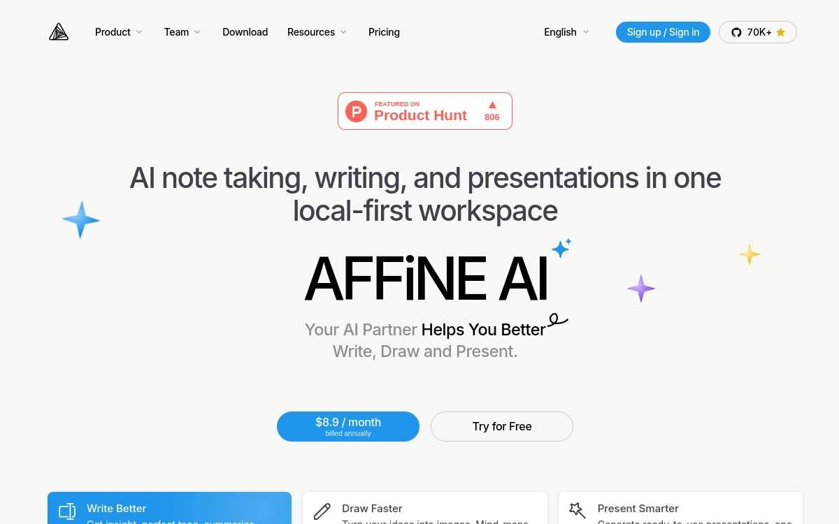 Screenshot of AFFiNE AI