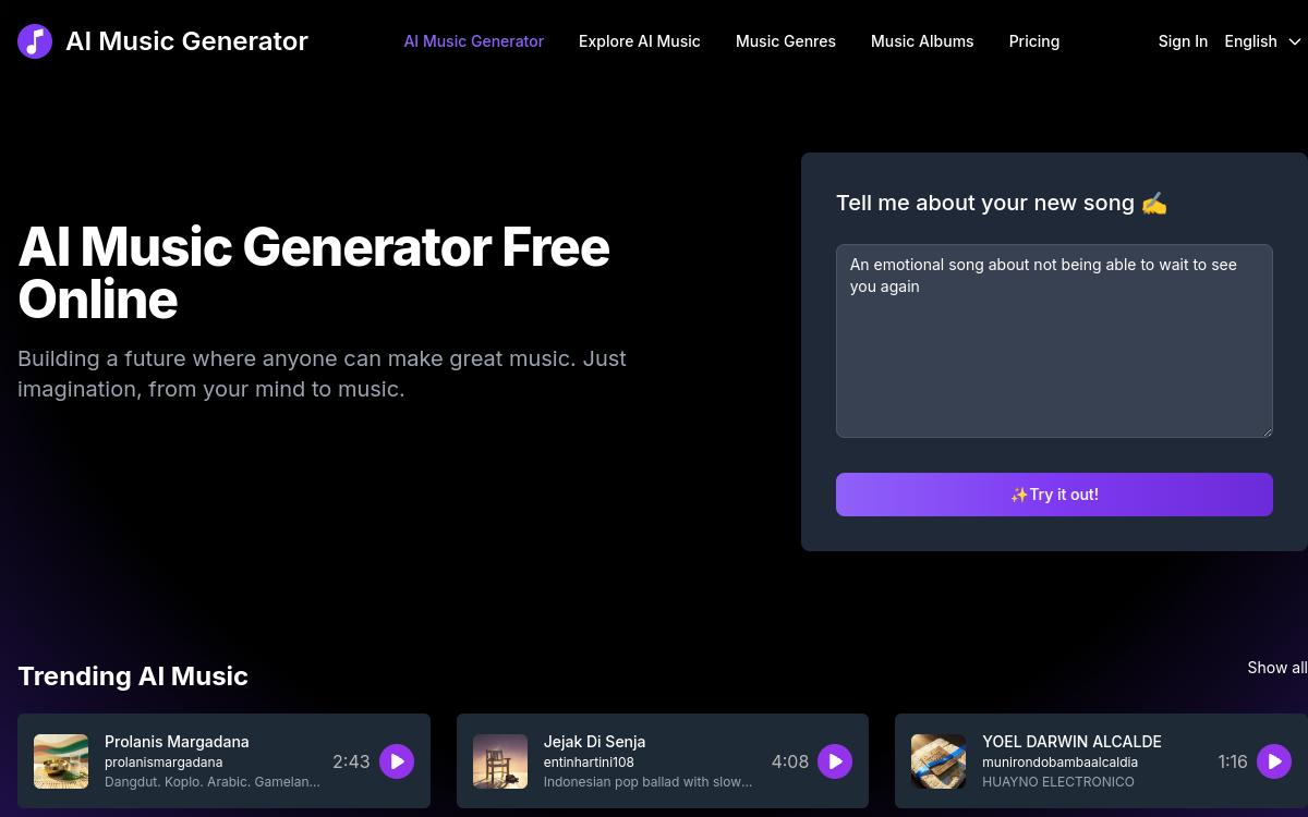 Screenshot of AI Music Generator