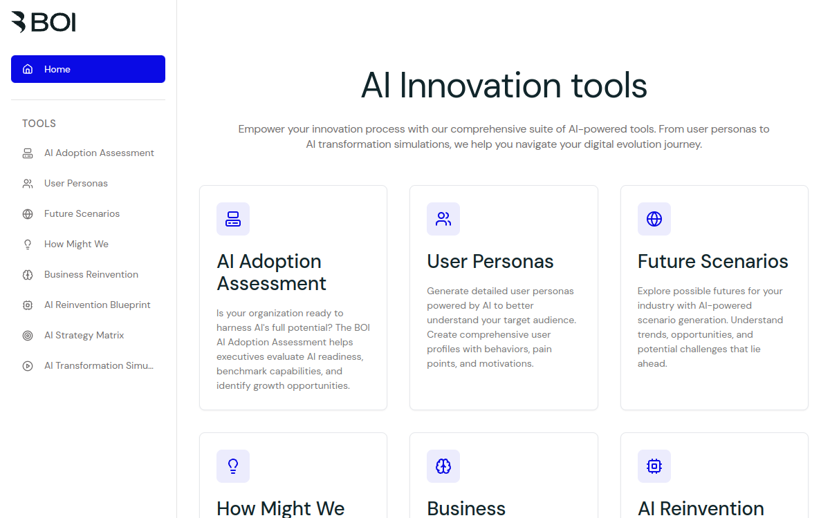 Screenshot of Board of Innovation AI Hub