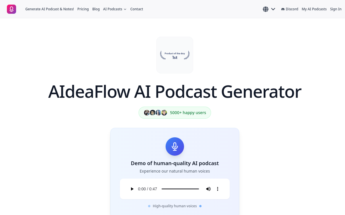 Screenshot of AIdeaFlow Podcast Generator