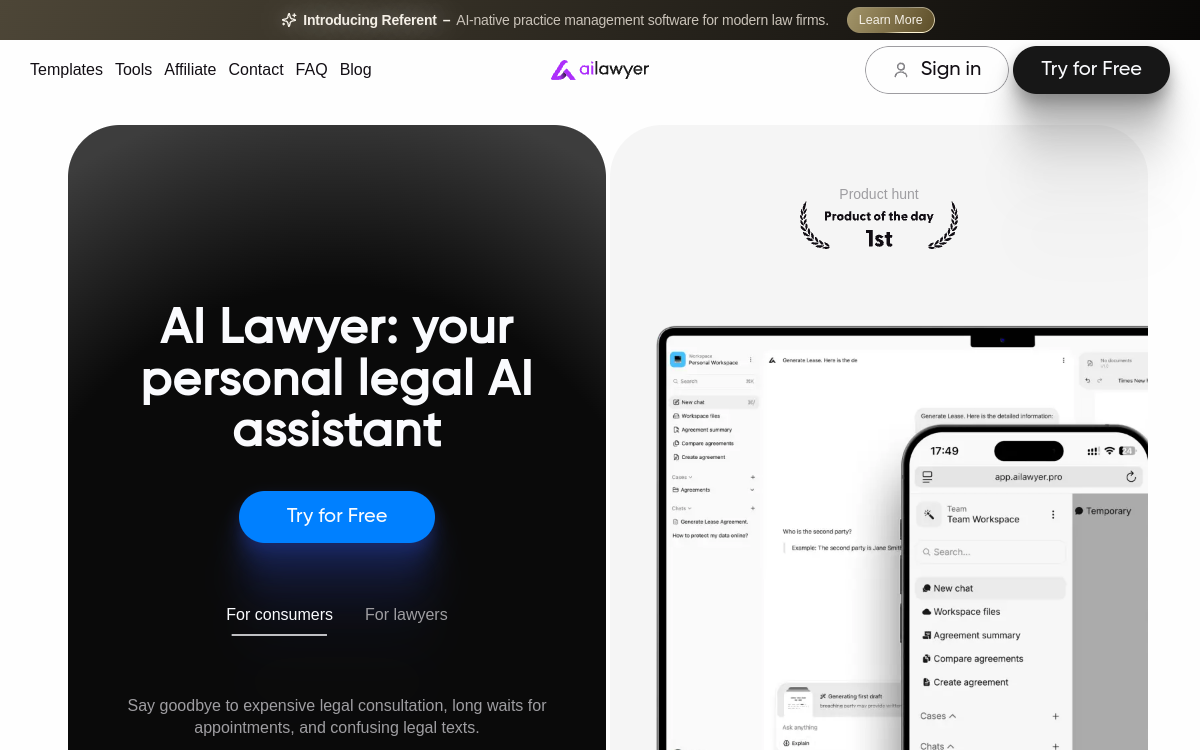 Screenshot of AI Lawyer