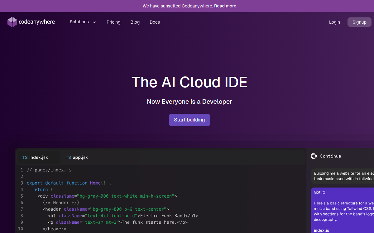 Screenshot of Codeanywhere