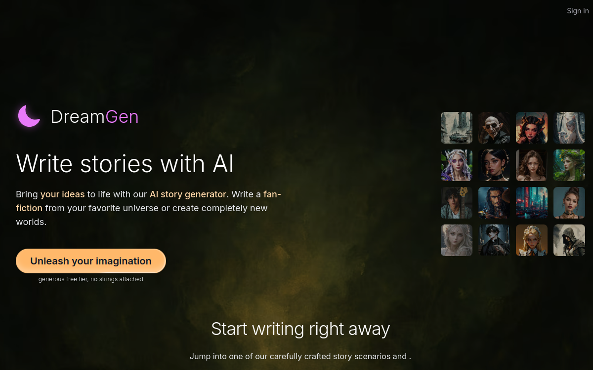 Screenshot of DreamGen