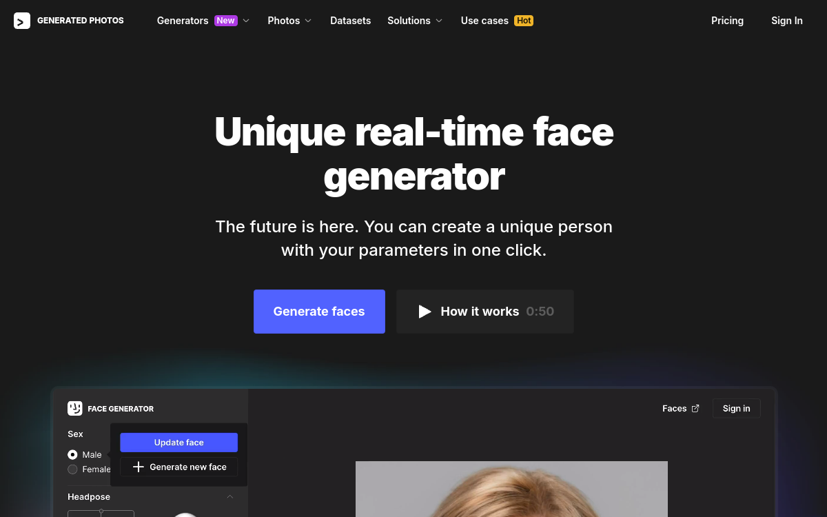 Screenshot of Generated Photos