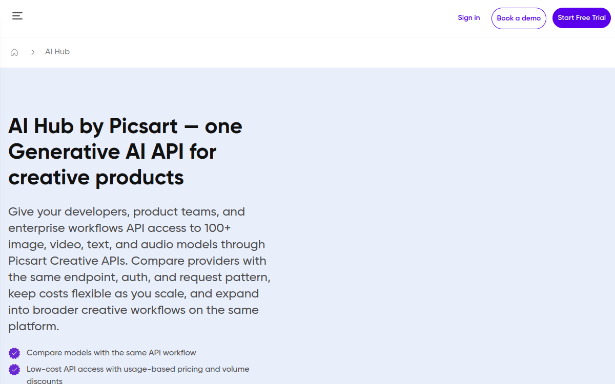 Screenshot of Picsart AI Hub