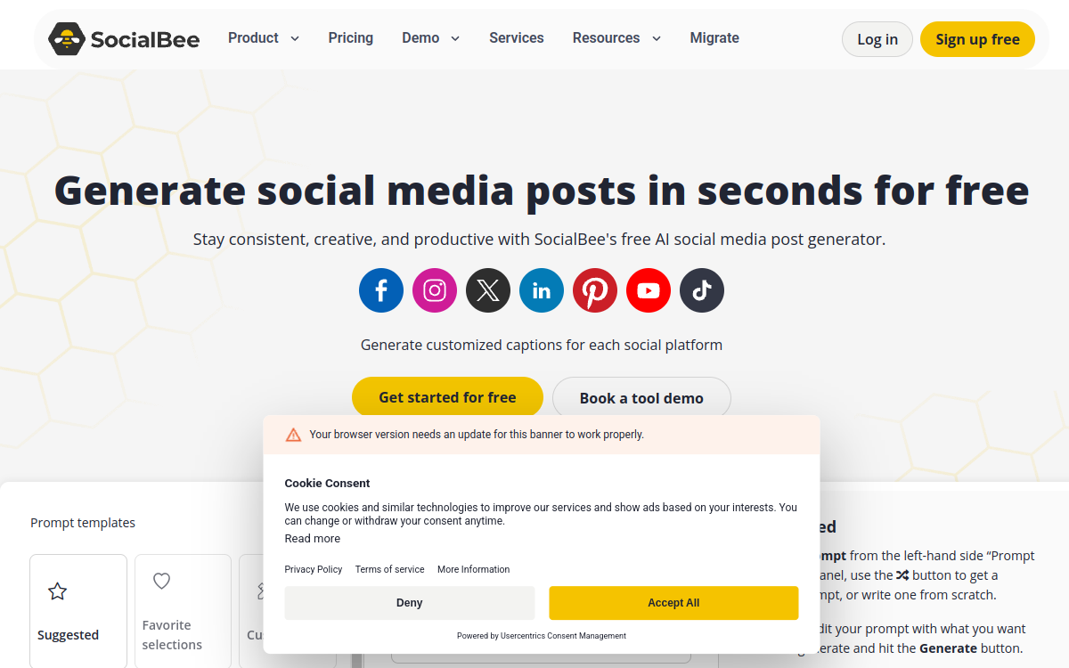 Screenshot of SocialBee AI Post Generator