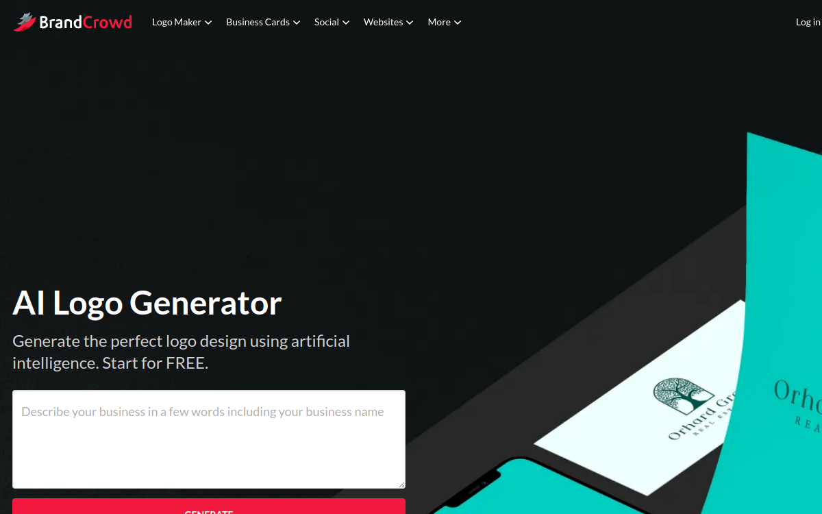 Screenshot of BrandCrowd AI Logo Generator