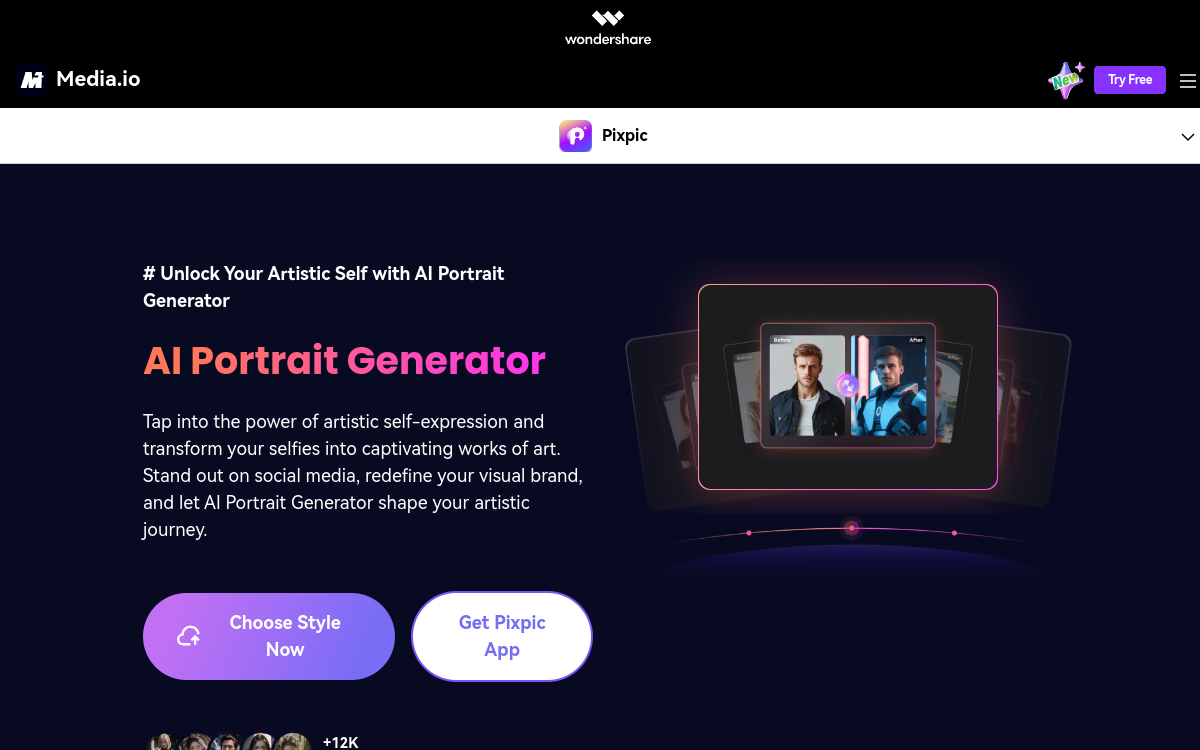 Screenshot of Media.io AI Portrait Generator