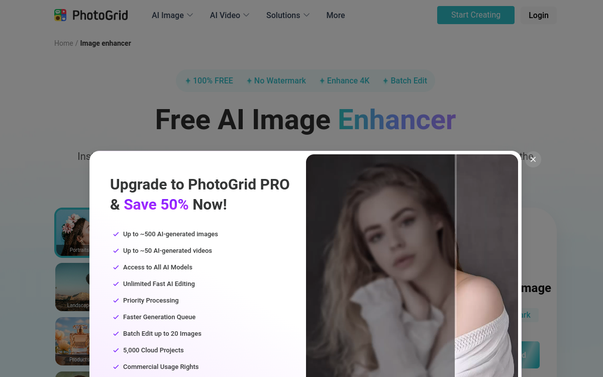 Screenshot of PhotoGrid AI Image Enhancer