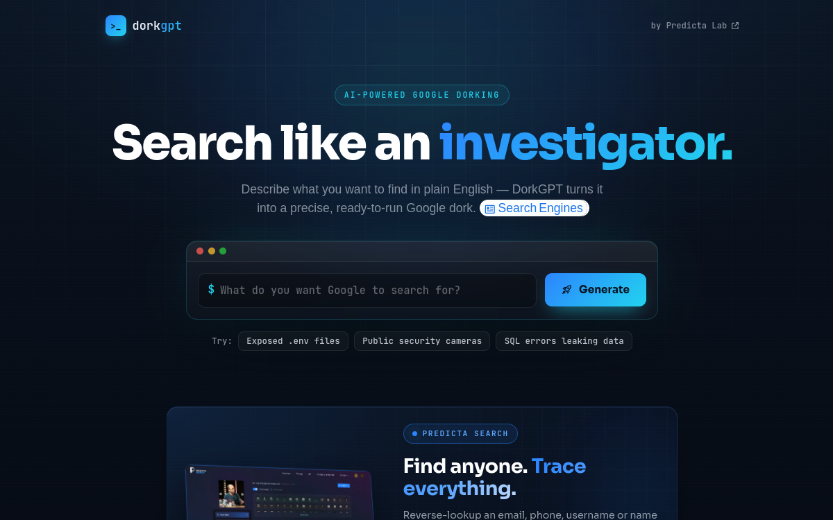 Screenshot of DorkGPT