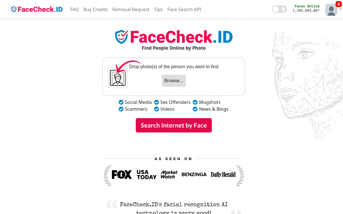 Screenshot of FaceCheck ID