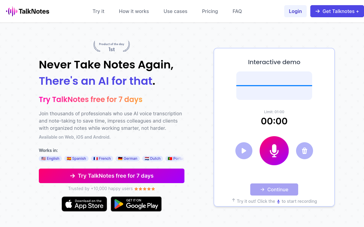 Screenshot of TalkNotes