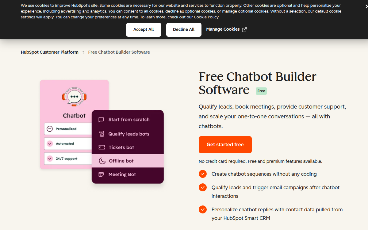 Screenshot of HubSpot Chatbot Builder