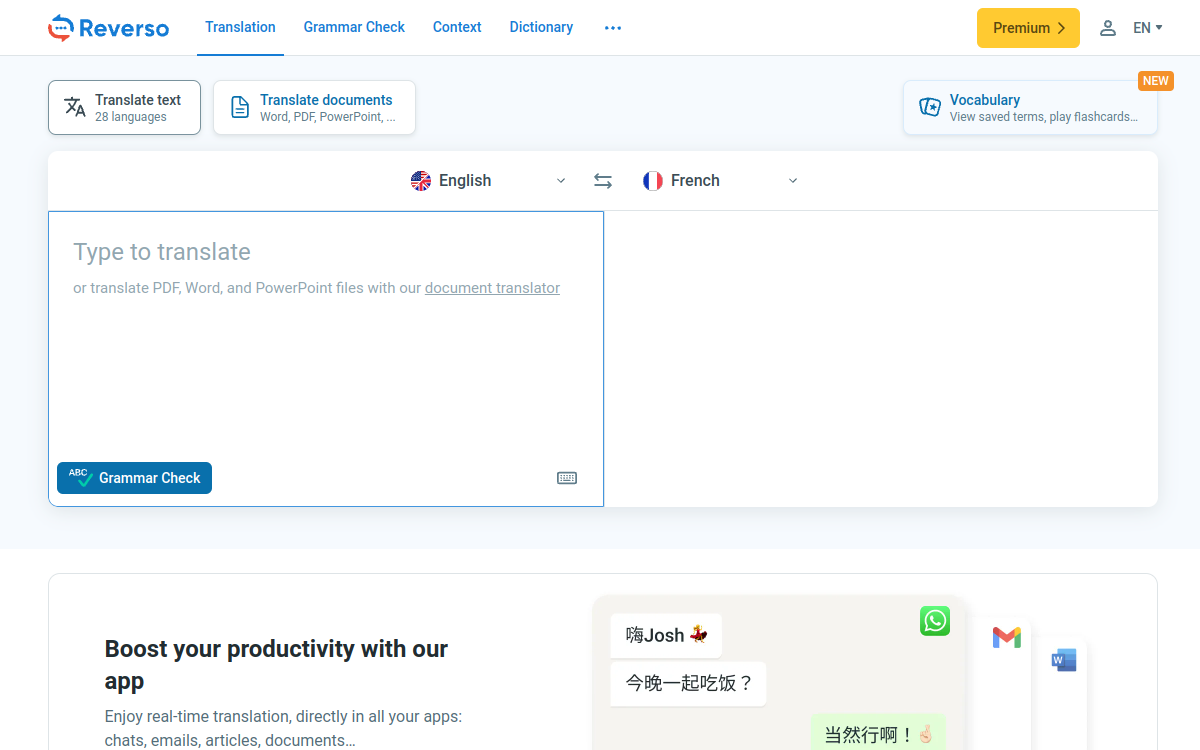Screenshot of Reverso Translation