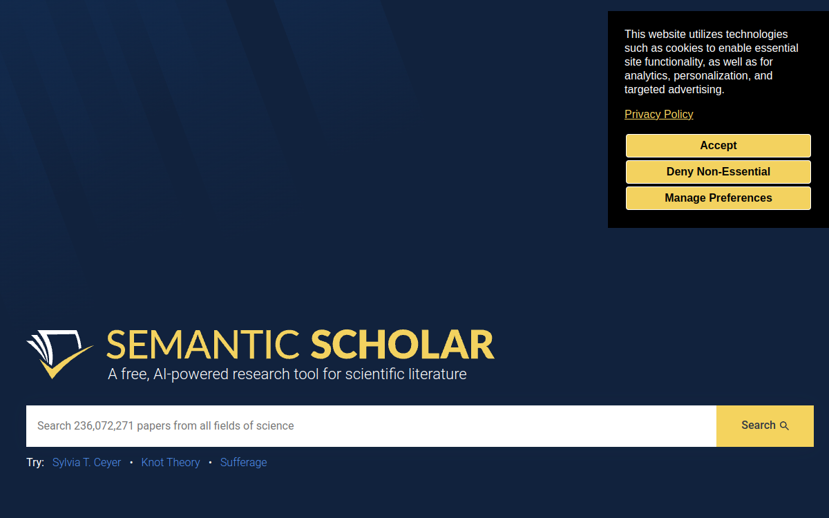 Screenshot of Semantic Scholar