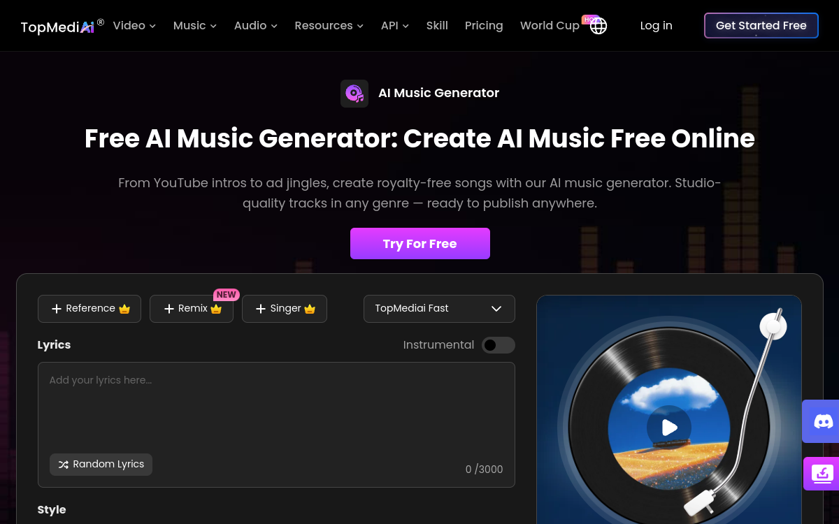 Screenshot of TopMediai AI Music Generator