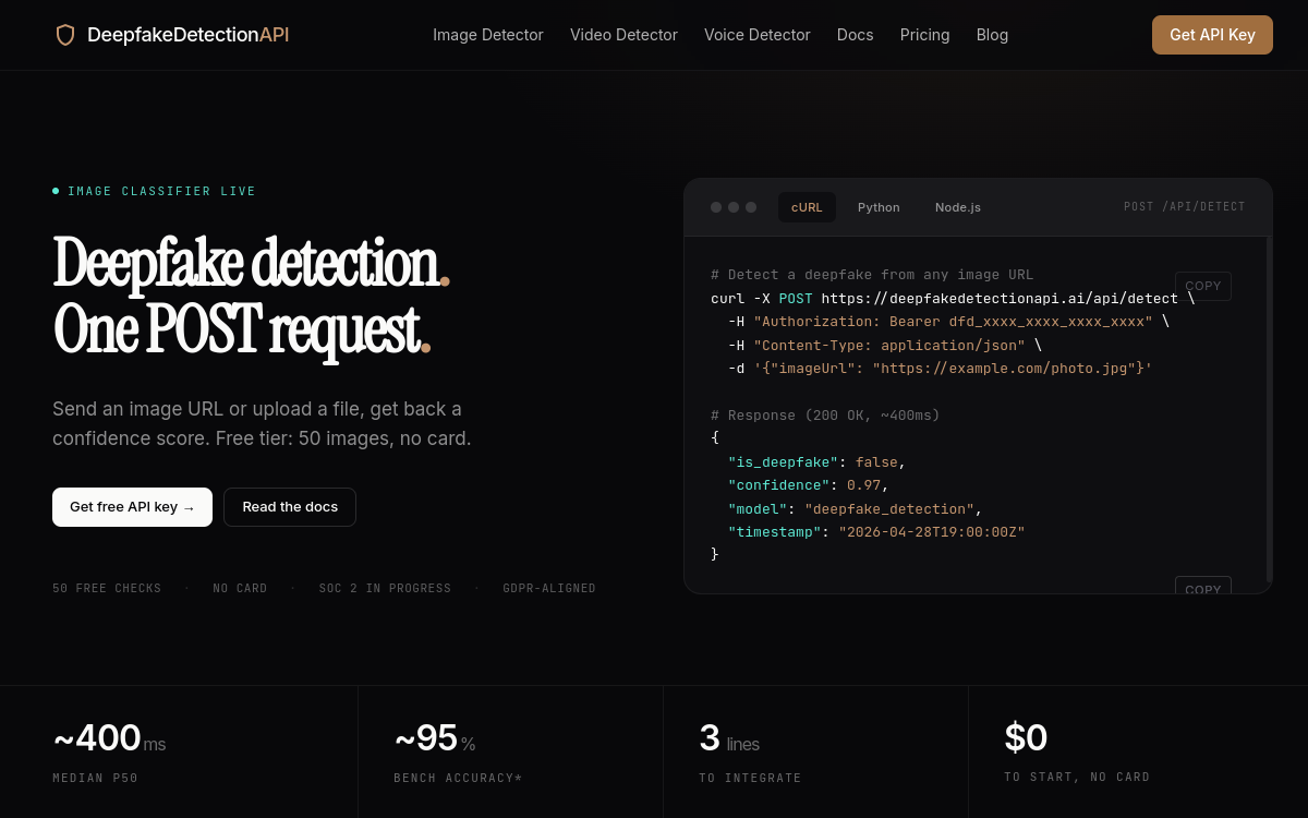 Screenshot of Deepfake Detection API