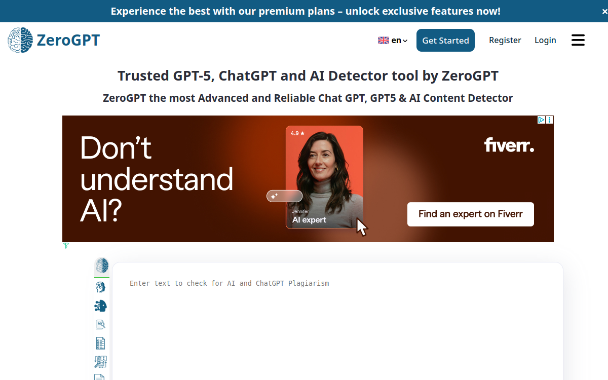 Screenshot of ZeroGPT
