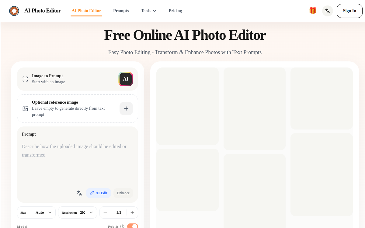 Screenshot of AI Photo Editor